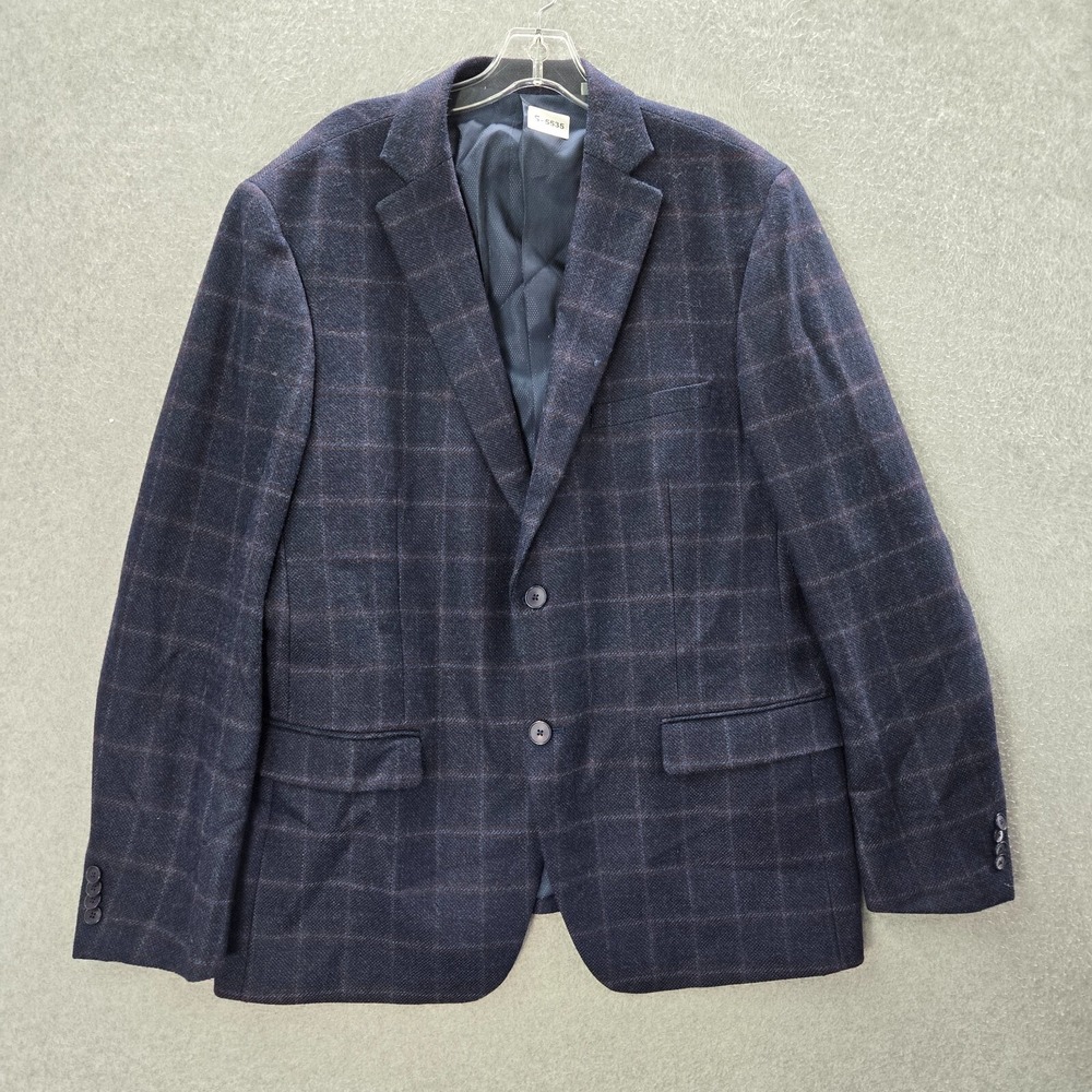 Michael Kors Men Jacket 44R Blue Plaid 100% Wool Blazer Long Sleeve